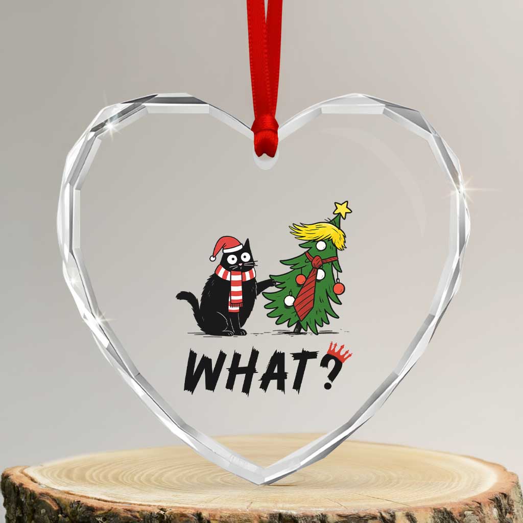 Black Cat What Christmas Heart Crystal Glass Ornament Anti Trump Protest TS14 Transparent Glass 3'' Heart Print Your Wear