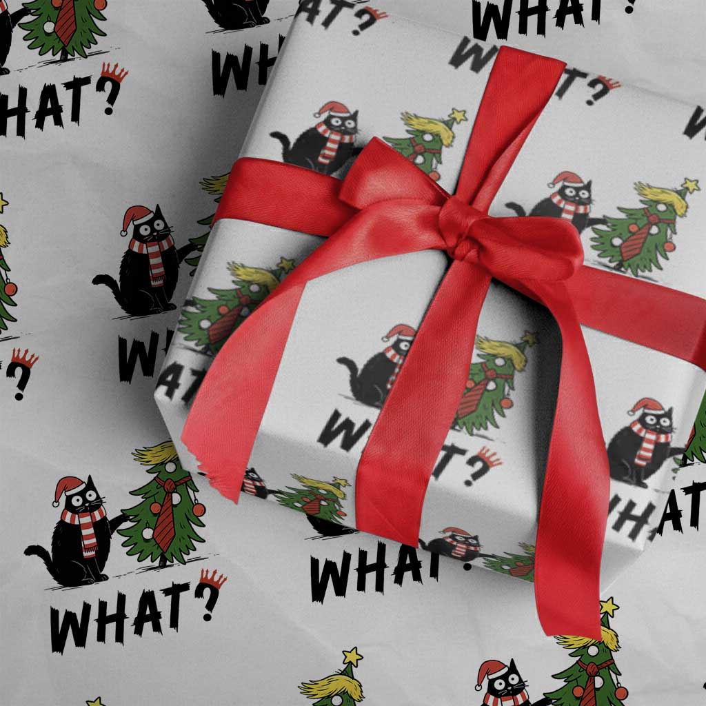 Black Cat What Christmas Wrapping Paper Roll Anti Trump Protest TS14 White Print Your Wear