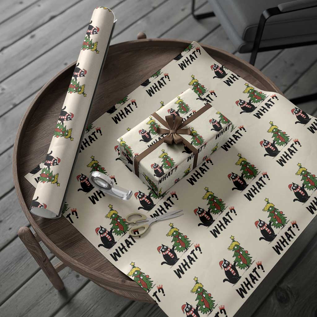 Black Cat What Christmas Wrapping Paper Roll Anti Trump Protest TS14 Beige Print Your Wear