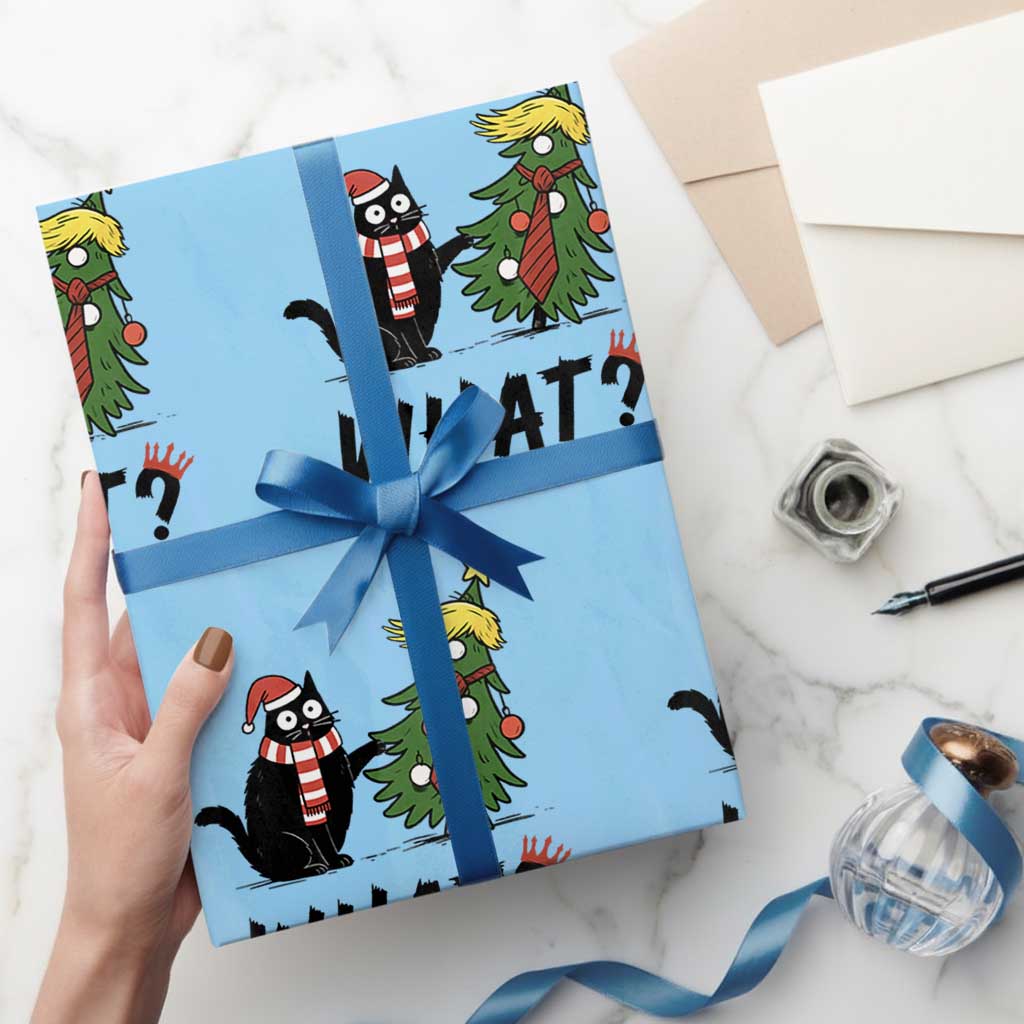 Black Cat What Christmas Wrapping Paper Roll Anti Trump Protest TS14 Light Blue Print Your Wear