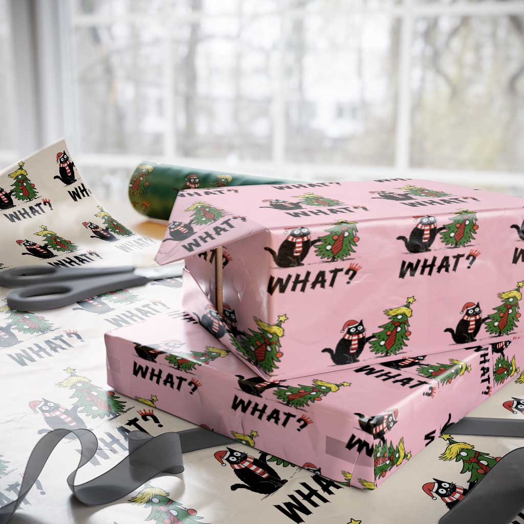 Black Cat What Christmas Wrapping Paper Roll Anti Trump Protest TS14 Light Pink Print Your Wear