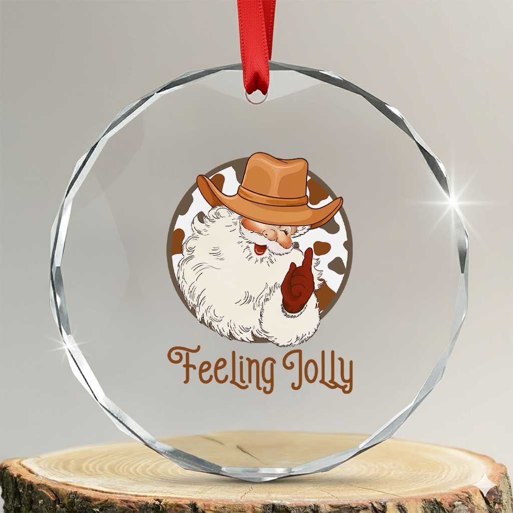 Black Cowboy Santa Christmas Crystal Glass Ornament Feeling Jolly TS14 Transparent Glass 3'' Circle Print Your Wear