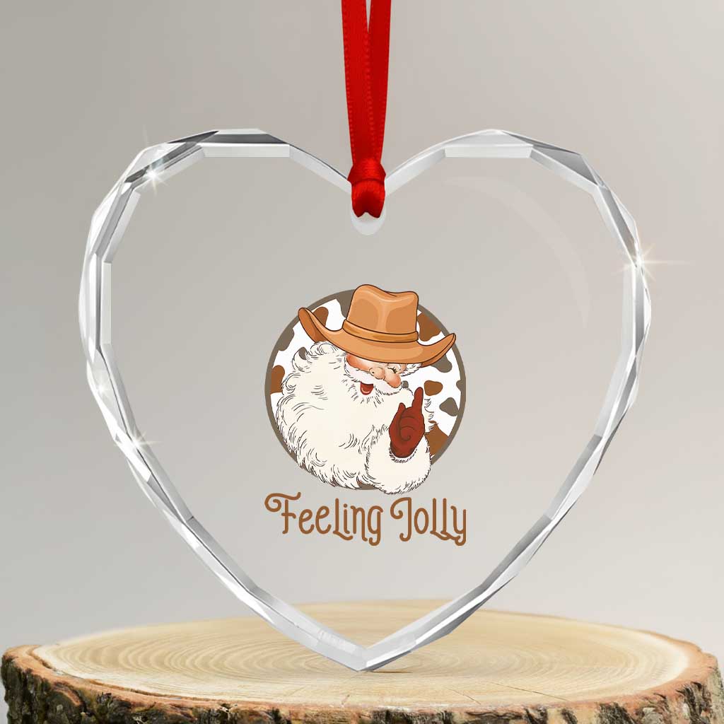Black Cowboy Santa Christmas Heart Crystal Glass Ornament Feeling Jolly TS14 Transparent Glass 3'' Heart Print Your Wear