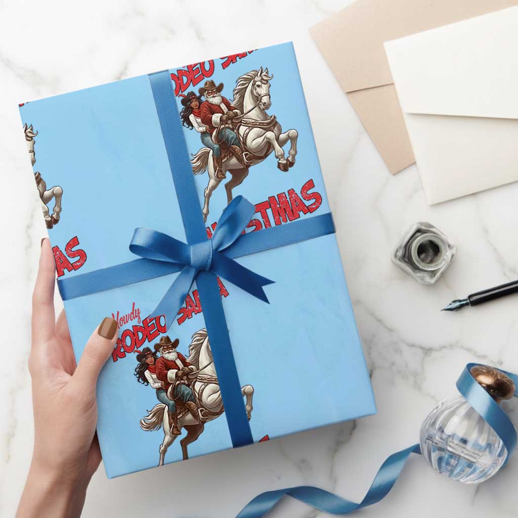 Black Cowboy Santa Christmas Wrapping Paper Roll African American Western TS14 Light Blue Print Your Wear