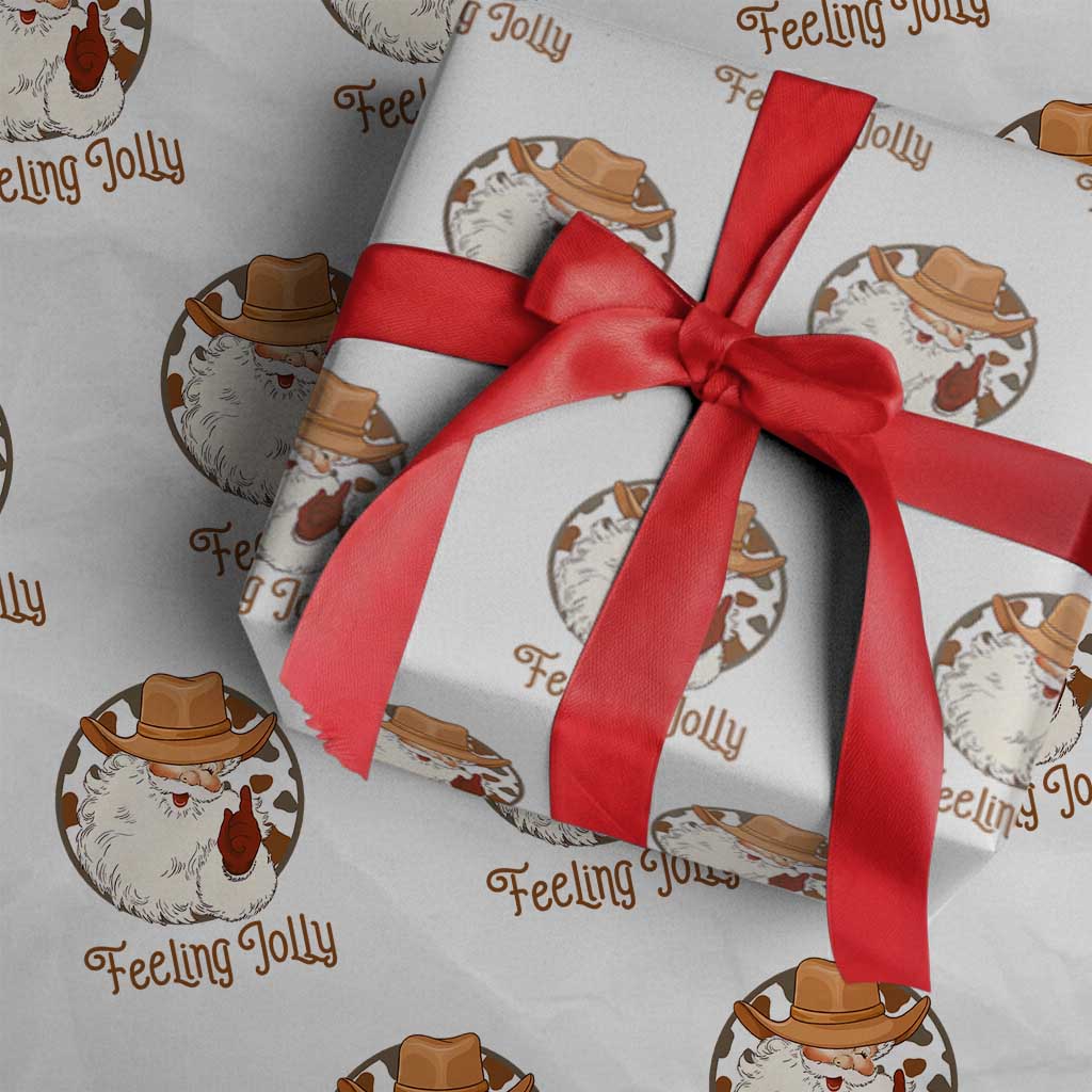 Black Cowboy Santa Christmas Wrapping Paper Roll Feeling Jolly TS14 White Print Your Wear