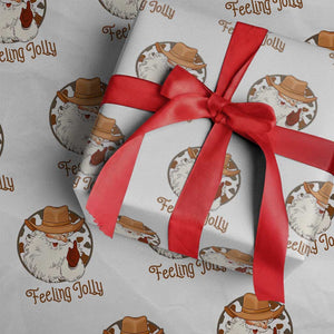 Black Cowboy Santa Christmas Wrapping Paper Roll Feeling Jolly TS14 White Print Your Wear