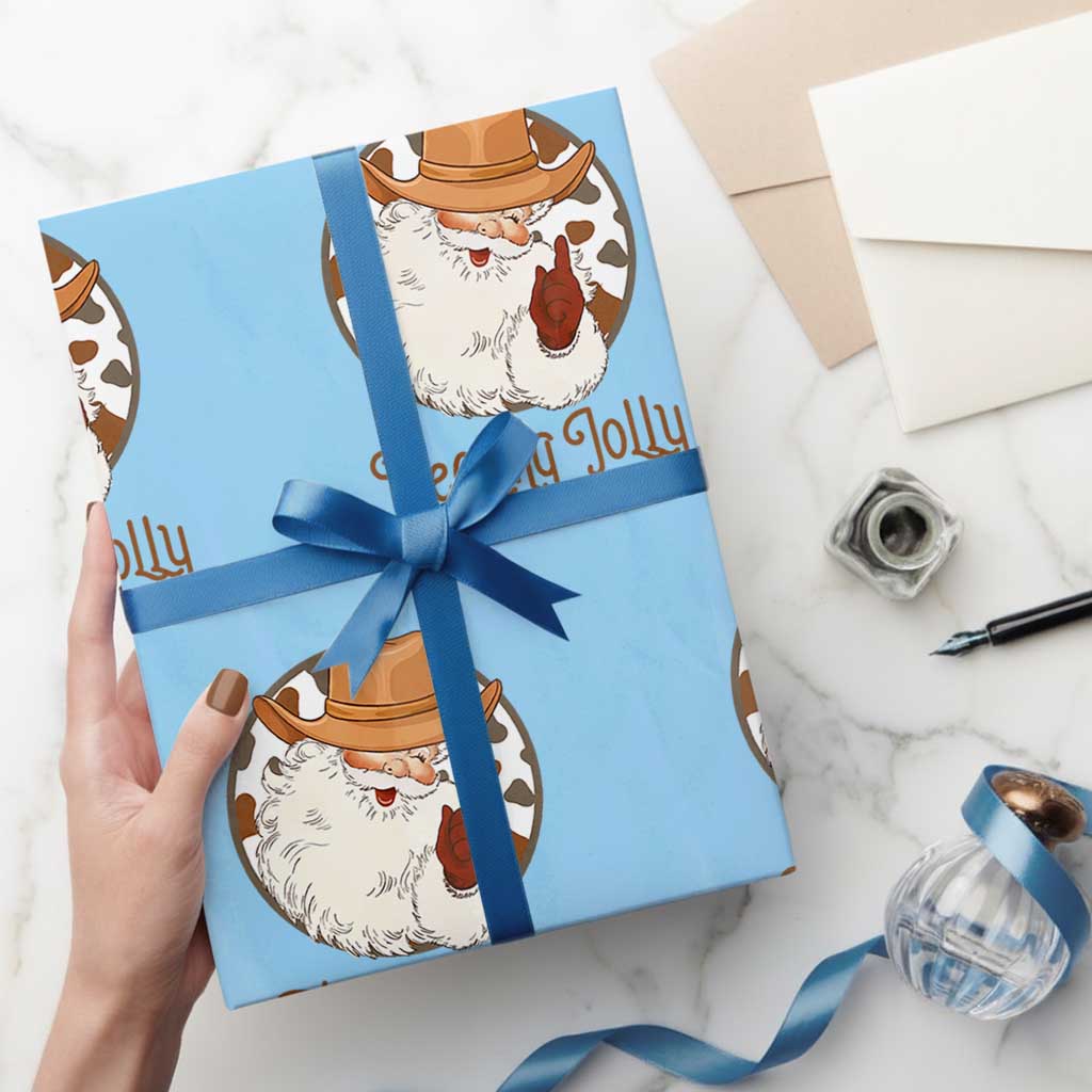 Black Cowboy Santa Christmas Wrapping Paper Roll Feeling Jolly TS14 Light Blue Print Your Wear