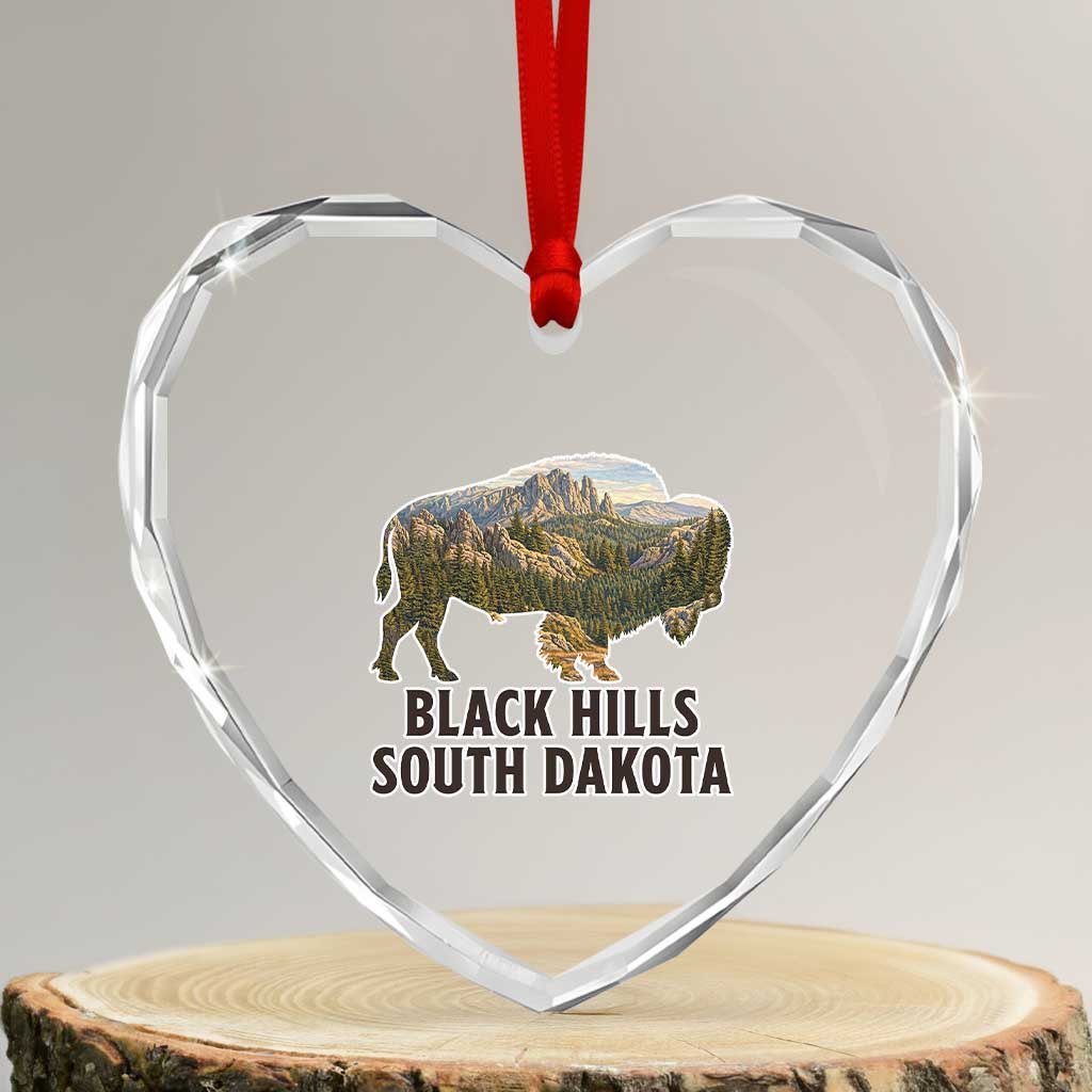 Black Hills South Dakota Bison Heart Crystal Glass Ornament State Pride Gift