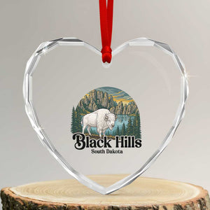 Black Hills South Dakota White Buffalo Heart Crystal Glass Ornament State Pride Gift