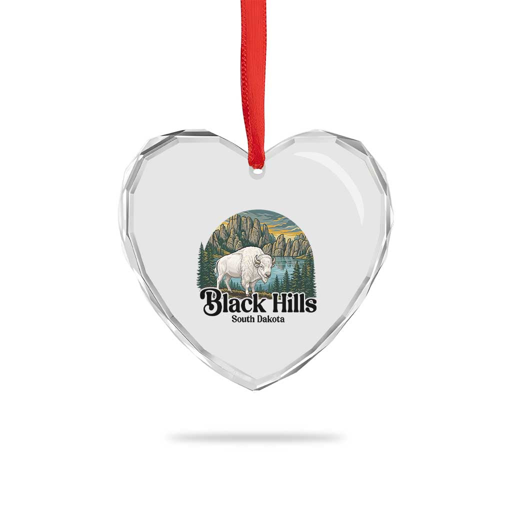 Black Hills South Dakota White Buffalo Heart Crystal Glass Ornament State Pride Gift