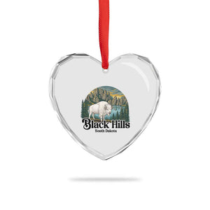 Black Hills South Dakota White Buffalo Heart Crystal Glass Ornament State Pride Gift