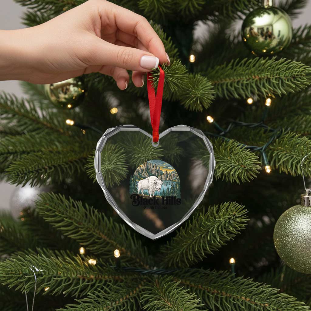 Black Hills South Dakota White Buffalo Heart Crystal Glass Ornament State Pride Gift
