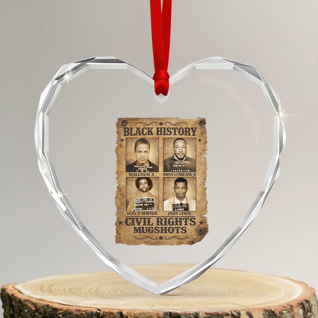 Black History Civil Rights Mugshots Heart Crystal Glass Ornament Malcolm X MLK John Lewis Huey P Newton TS11 Transparent Glass 3'' Heart Print Your Wear