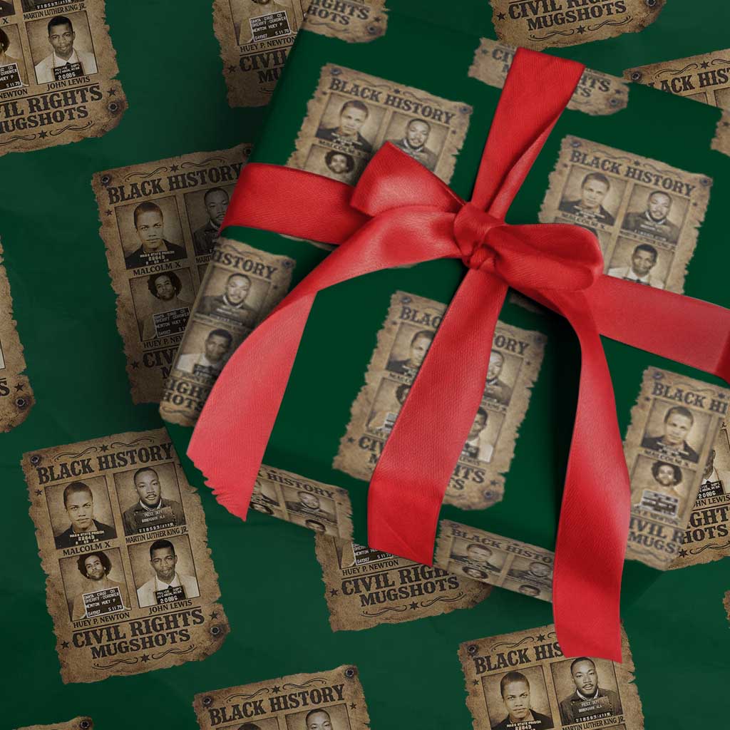 Black History Civil Rights Mugshots Wrapping Paper Roll Malcolm X MLK John Lewis Huey P Newton TS11 Green Print Your Wear