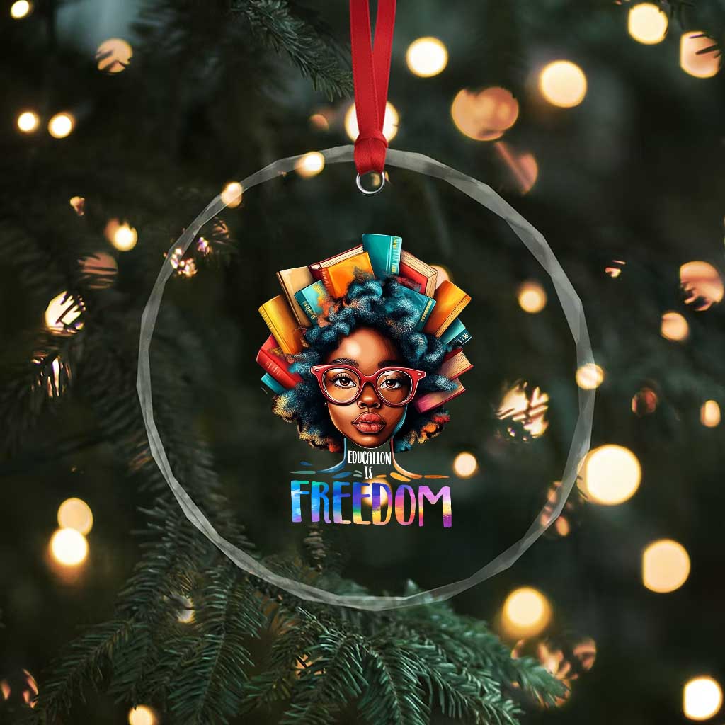 Black History Education Is Freedom Crystal Glass Ornament Black Teacher Books TS02 Print Your Wear