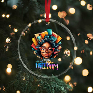 Black History Education Is Freedom Crystal Glass Ornament Black Teacher Books - Print Your Wear