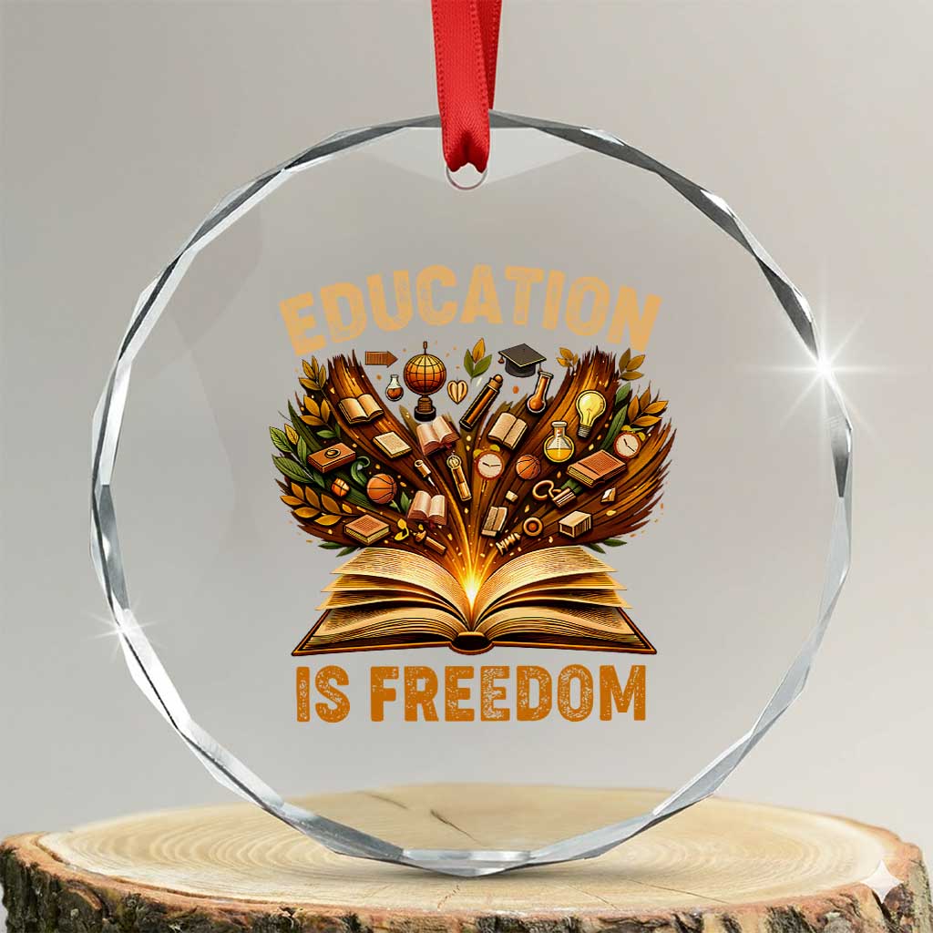 Black History Education Is Freedom Crystal Glass Ornament Retro Books Afro African American Heritage TS10 Transparent Glass 3'' Circle Print Your Wear