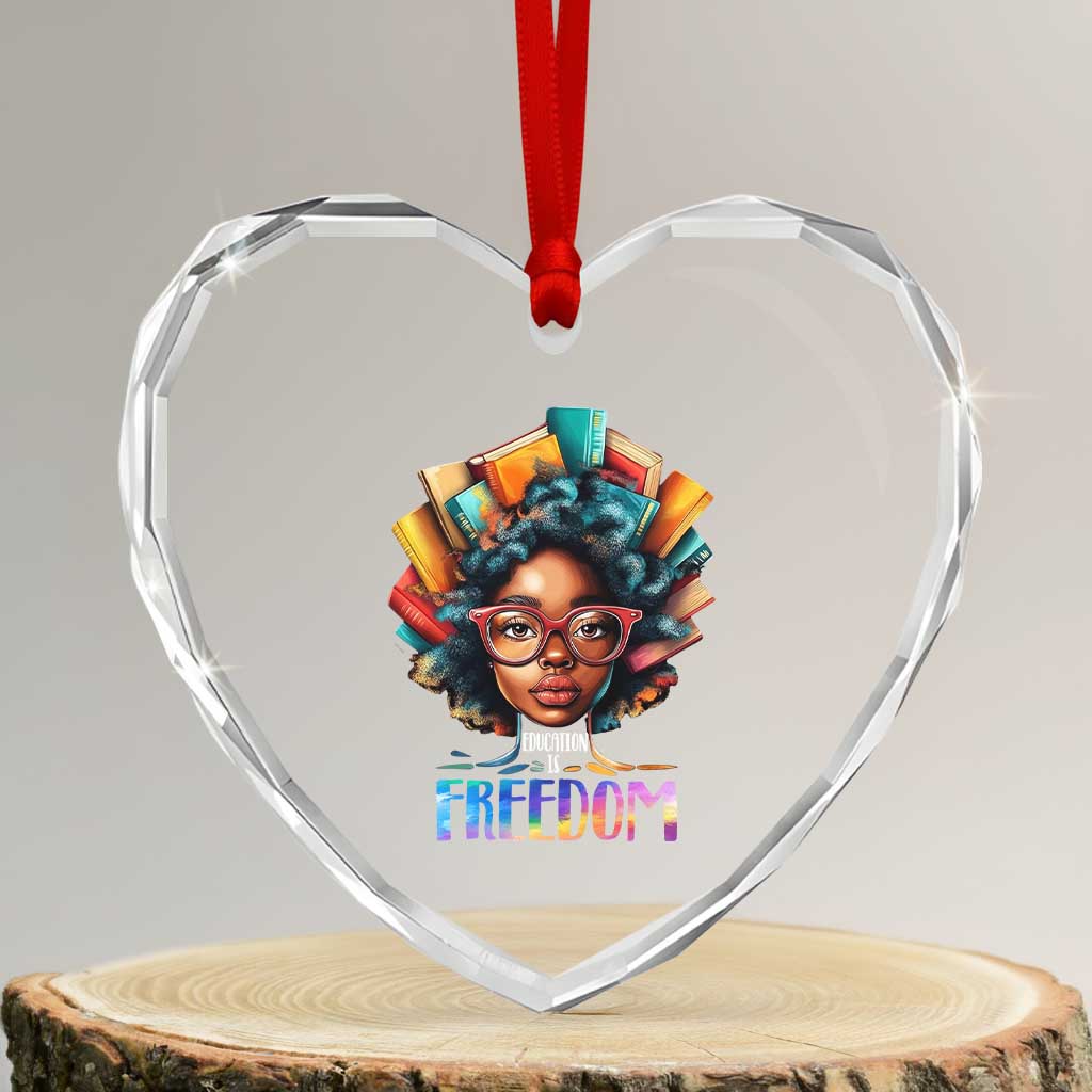 Black History Education Is Freedom Heart Crystal Glass Ornament Black Teacher Books TS02 Transparent Glass 3'' Heart Print Your Wear