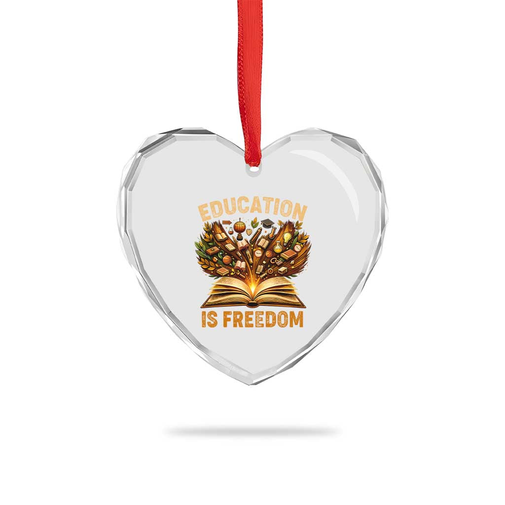 Black History Education Is Freedom Heart Crystal Glass Ornament Retro Books Afro African American Heritage TS10 Print Your Wear