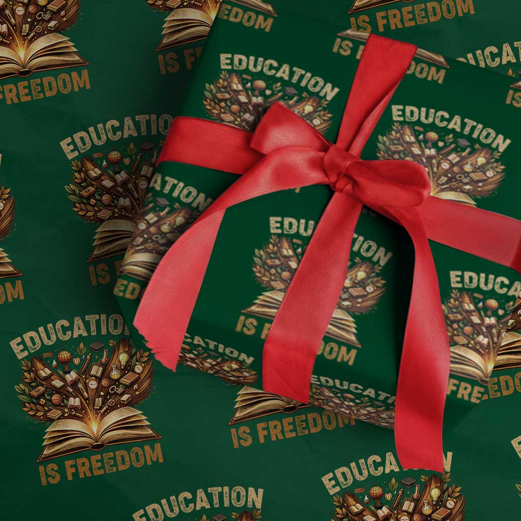 Black History Education Is Freedom Wrapping Paper Roll Retro Books Afro African American Heritage TS10 Green Print Your Wear
