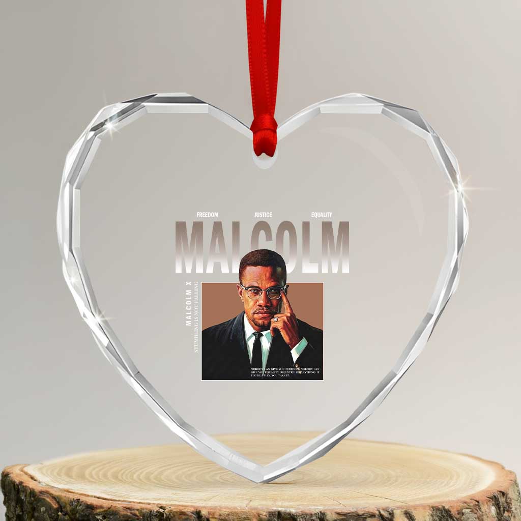 Black History Hero Malcolm X Heart Crystal Glass Ornament Stumbling Is Not Falling TS12 Transparent Glass 3'' Heart Print Your Wear