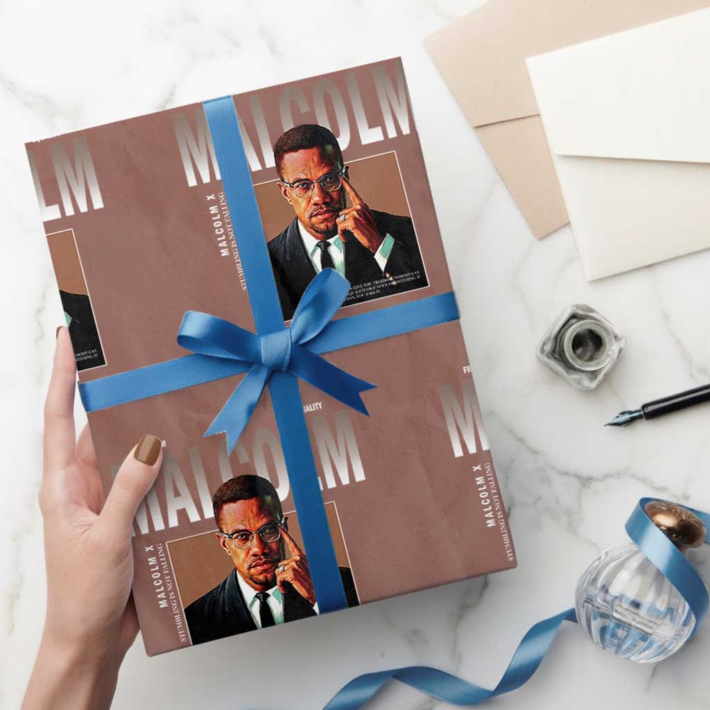 Black History Hero Malcolm X Wrapping Paper Roll Stumbling Is Not Falling TS12 Mocha Print Your Wear