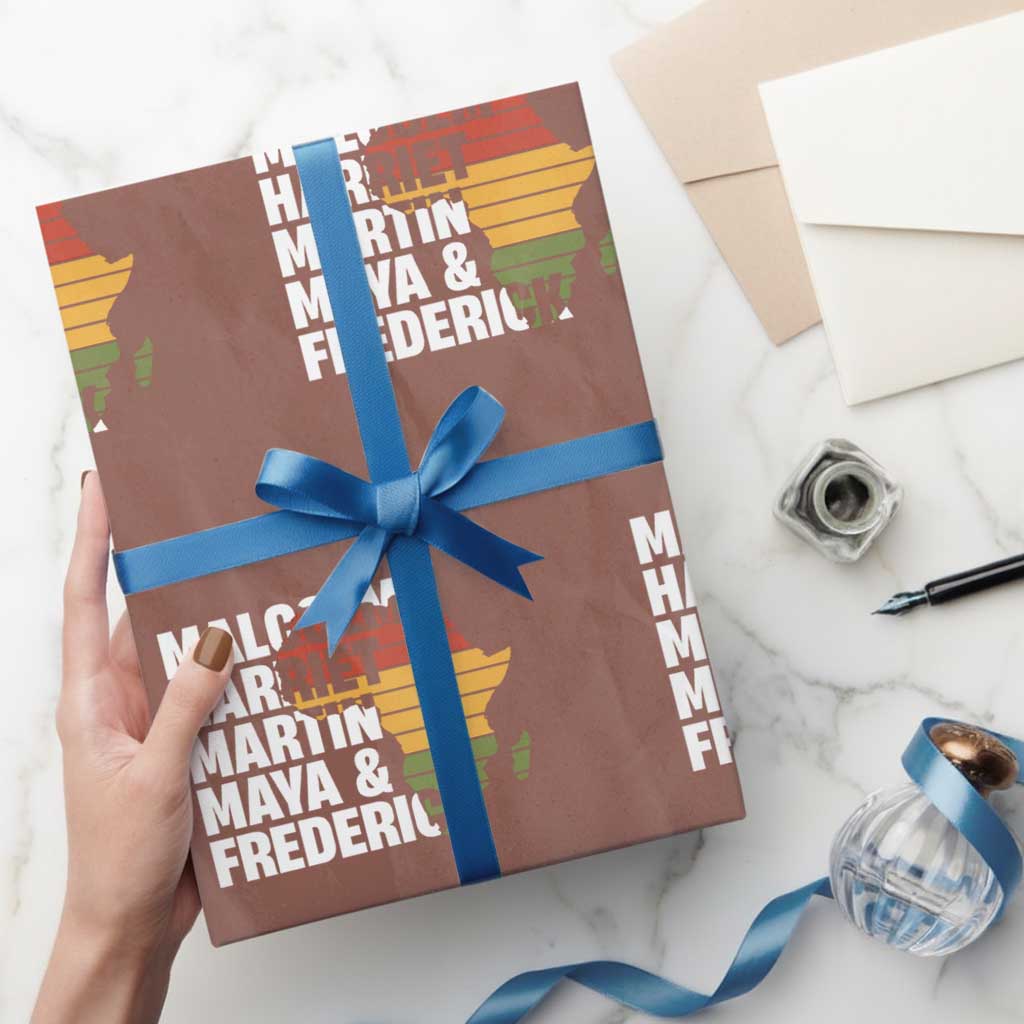 Black History Leaders Wrapping Paper Roll Malcolm Harriet Martin Maya Frederick Africa Map TS11 Mocha Print Your Wear