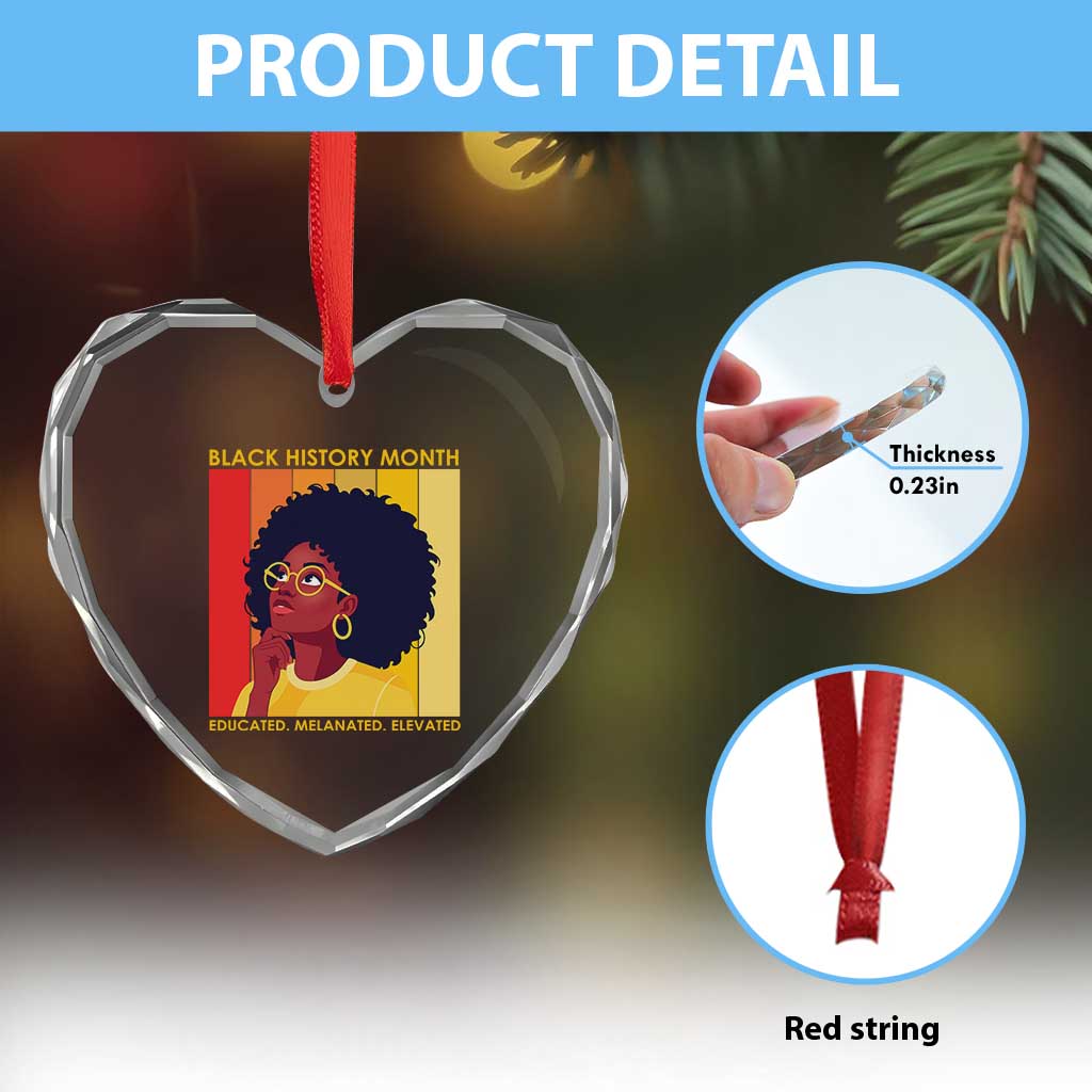 Black History Month Afro Woman Heart Crystal Glass Ornament Educated Melanated Elevated African American Empowerment TS02 Print Your Wear