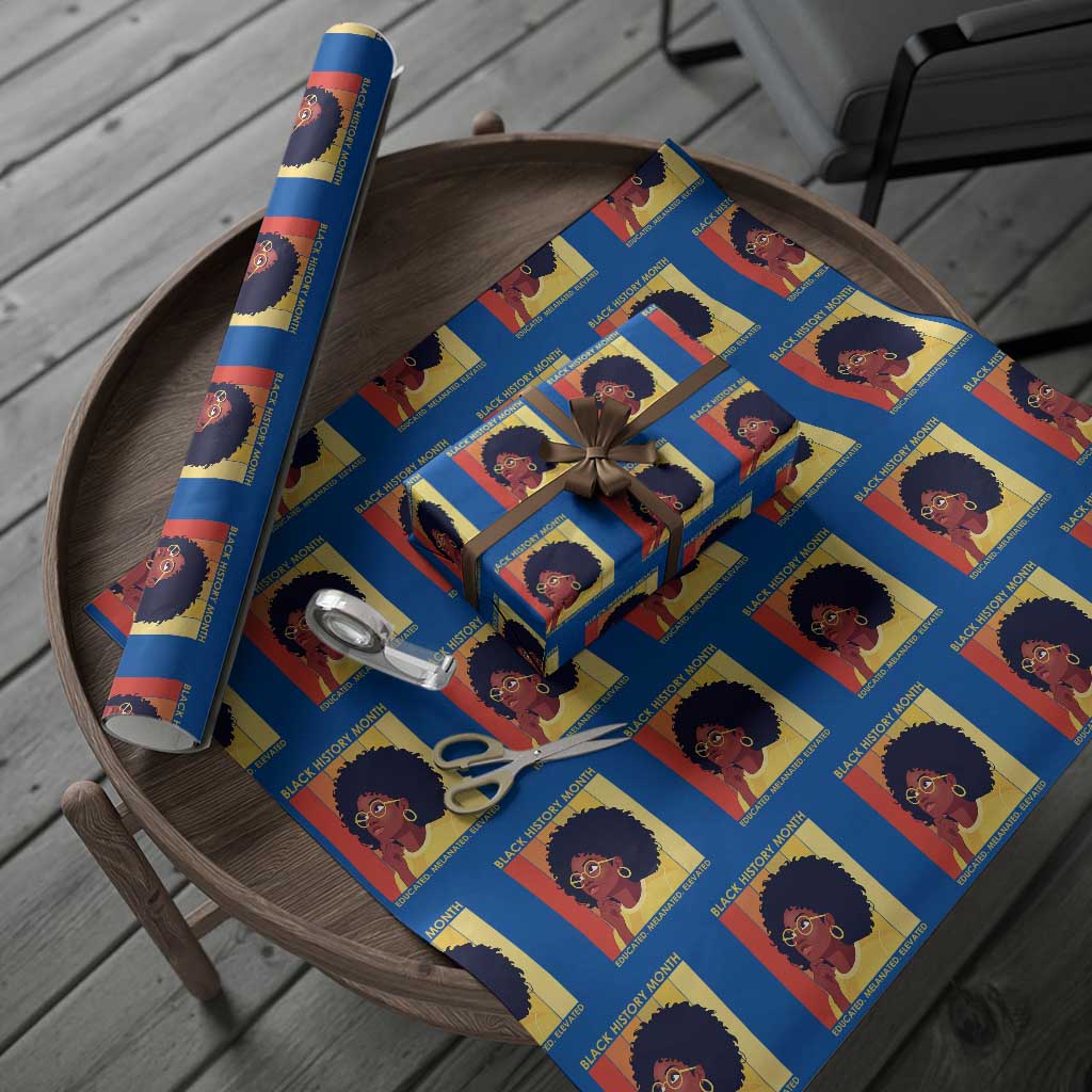Black History Month Afro Woman Wrapping Paper Roll Educated Melanated Elevated African American Empowerment TS02 Blue Print Your Wear