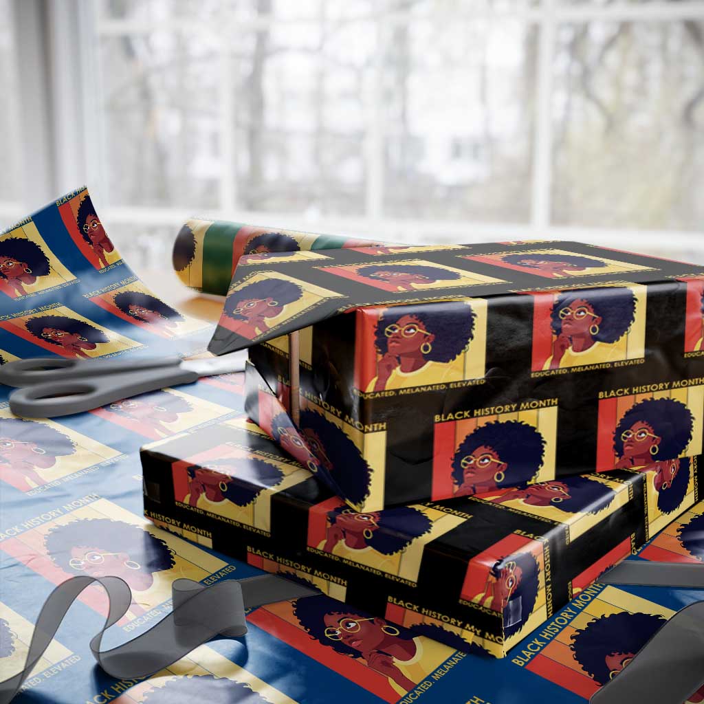 Black History Month Afro Woman Wrapping Paper Roll Educated Melanated Elevated African American Empowerment TS02 Black Print Your Wear