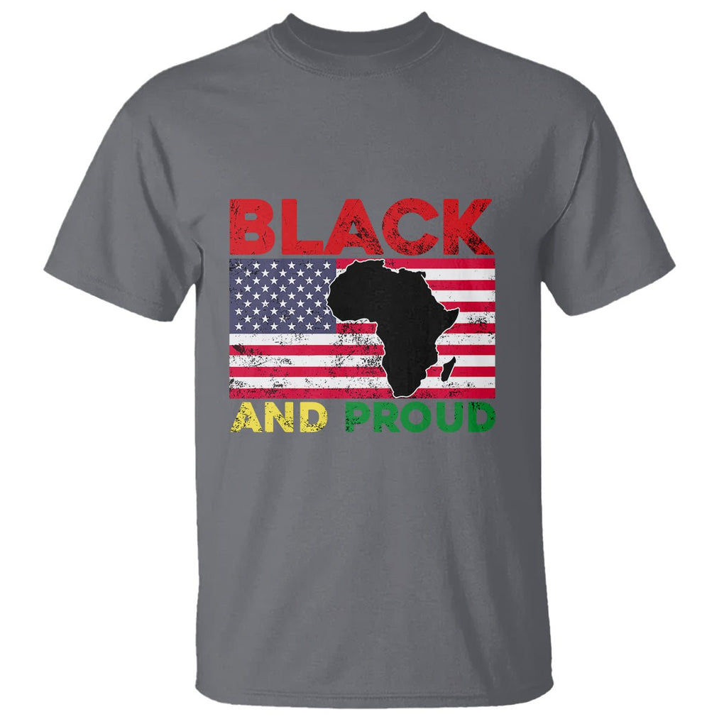 Black History Month T Shirt Black And Proud African American Pride US Flag Africa Map TS02 Charcoal Printyourwear