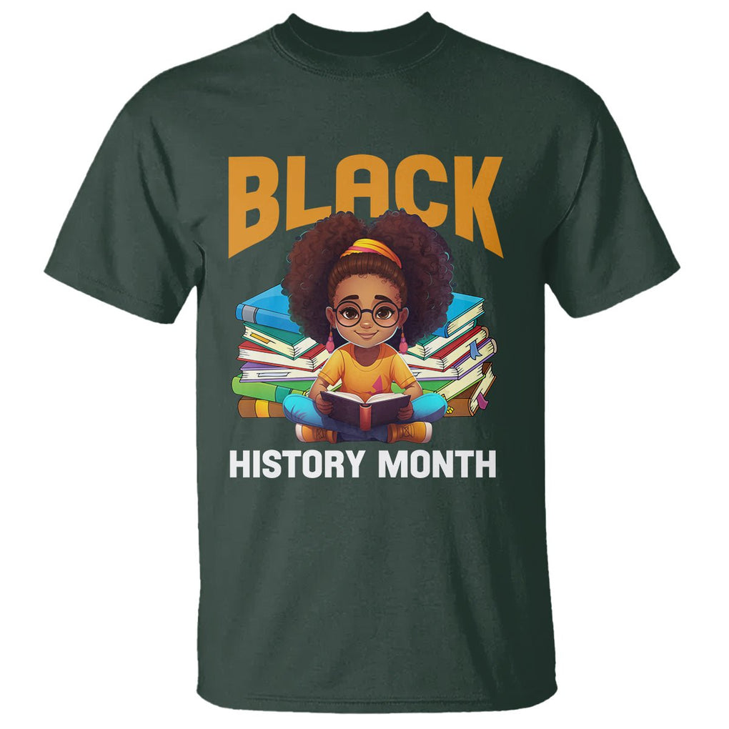 Black History Month T Shirt Girl Reading Book African Pride Melanin TS09 Dark Forest Green Printyourwear