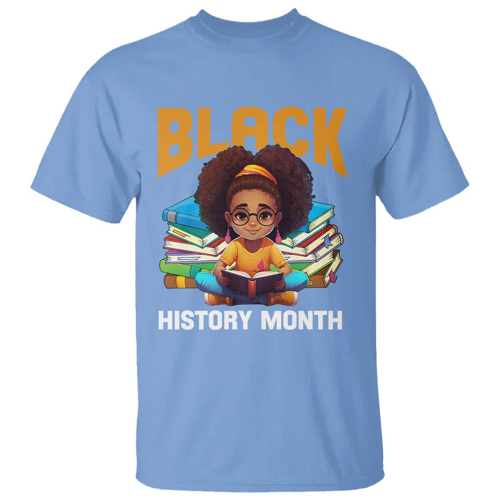 Black History Month T Shirt Girl Reading Book African Pride Melanin TS09 Carolina Blue Printyourwear
