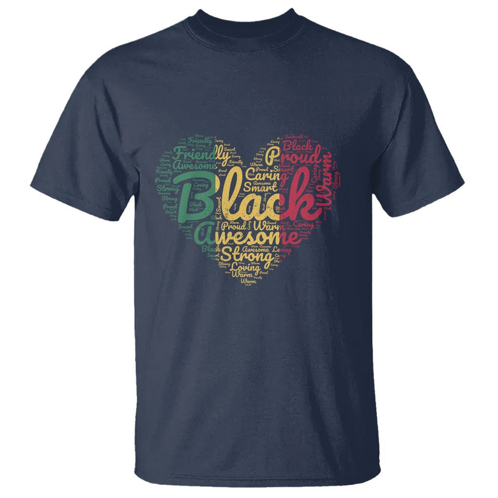Black History T Shirt Cool Juneteenth with African Proud Heart TS01 Navy Printyourwear