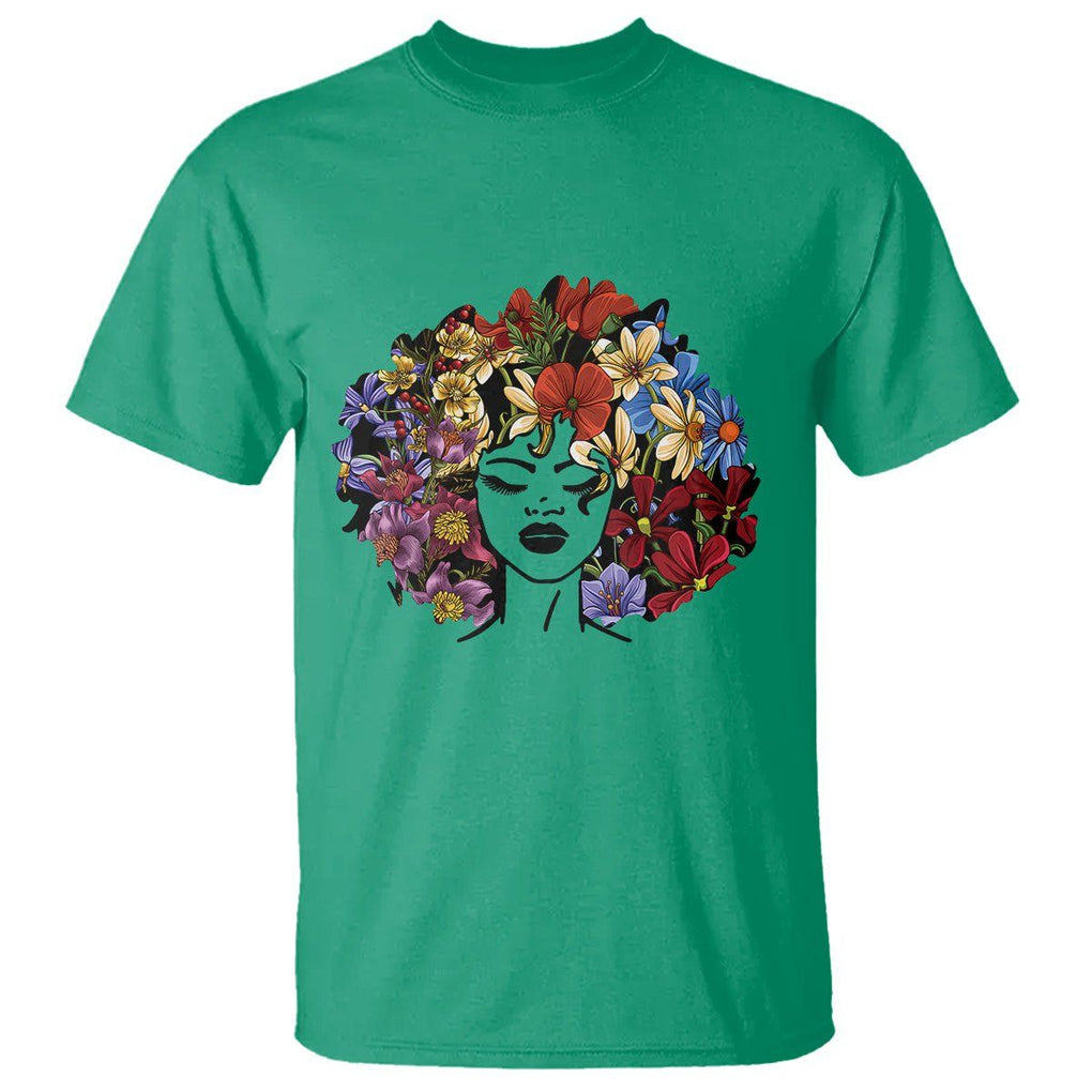 Black History Themed T Shirt For Women Afro Flower Hair Juneteenth TS01 Irish Green Printyourwear