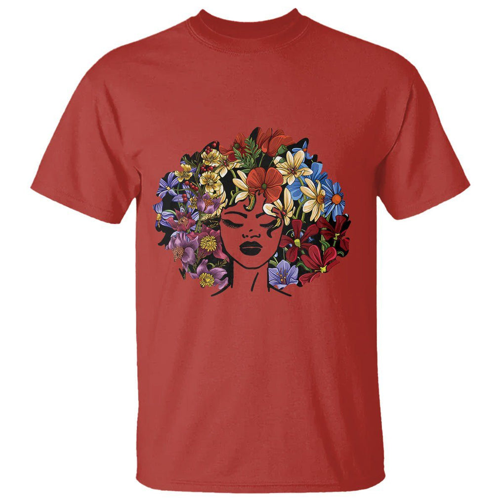 Black History Themed T Shirt For Women Afro Flower Hair Juneteenth TS01 Red Printyourwear