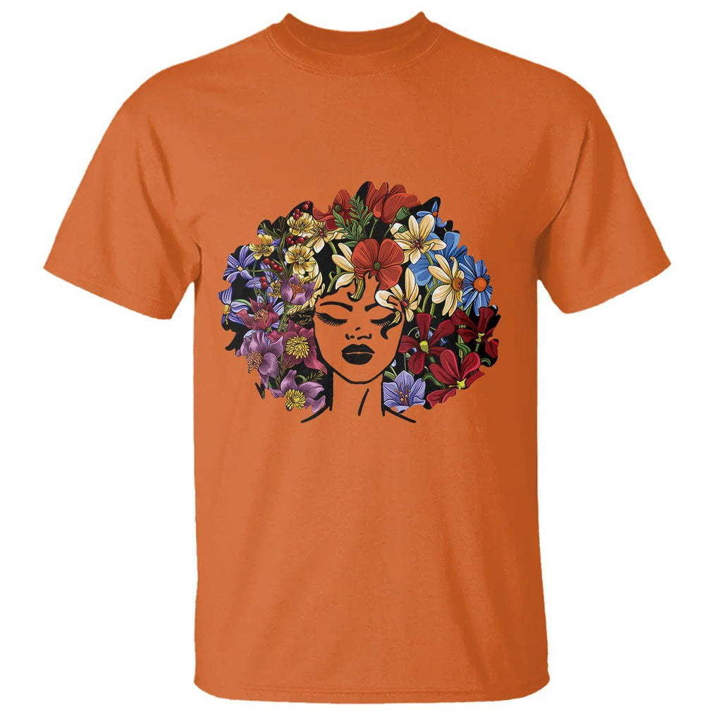 Black History Themed T Shirt For Women Afro Flower Hair Juneteenth TS01 Orange Printyourwear