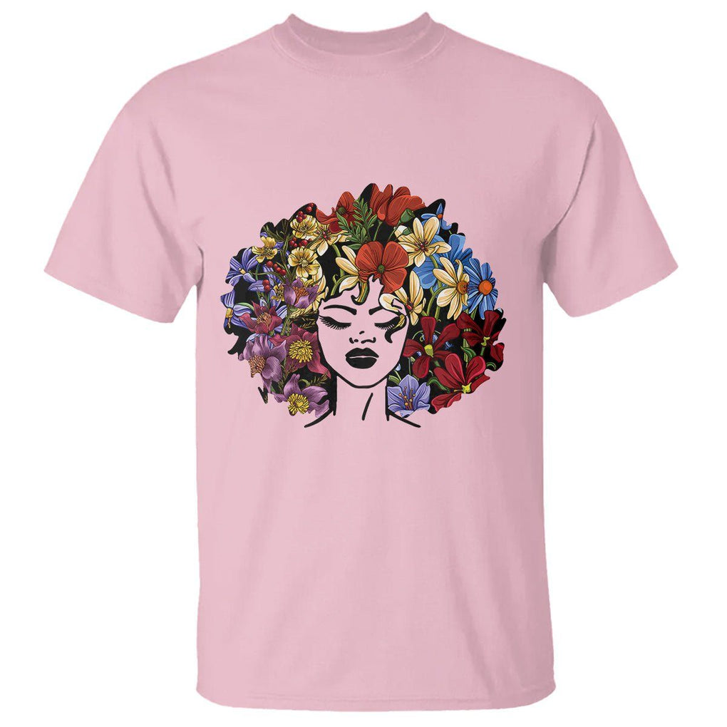 Black History Themed T Shirt For Women Afro Flower Hair Juneteenth TS01 Light Pink Printyourwear