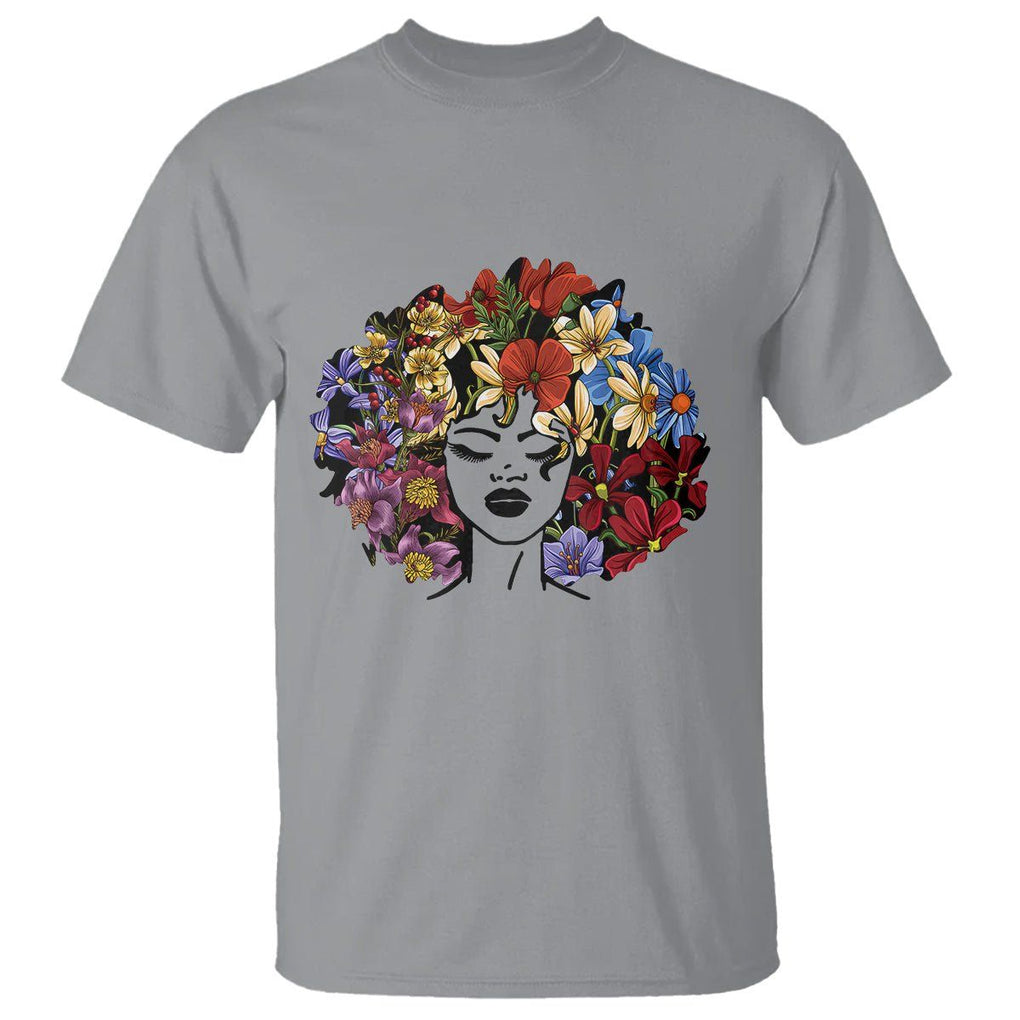 Black History Themed T Shirt For Women Afro Flower Hair Juneteenth TS01 Sport Gray Printyourwear