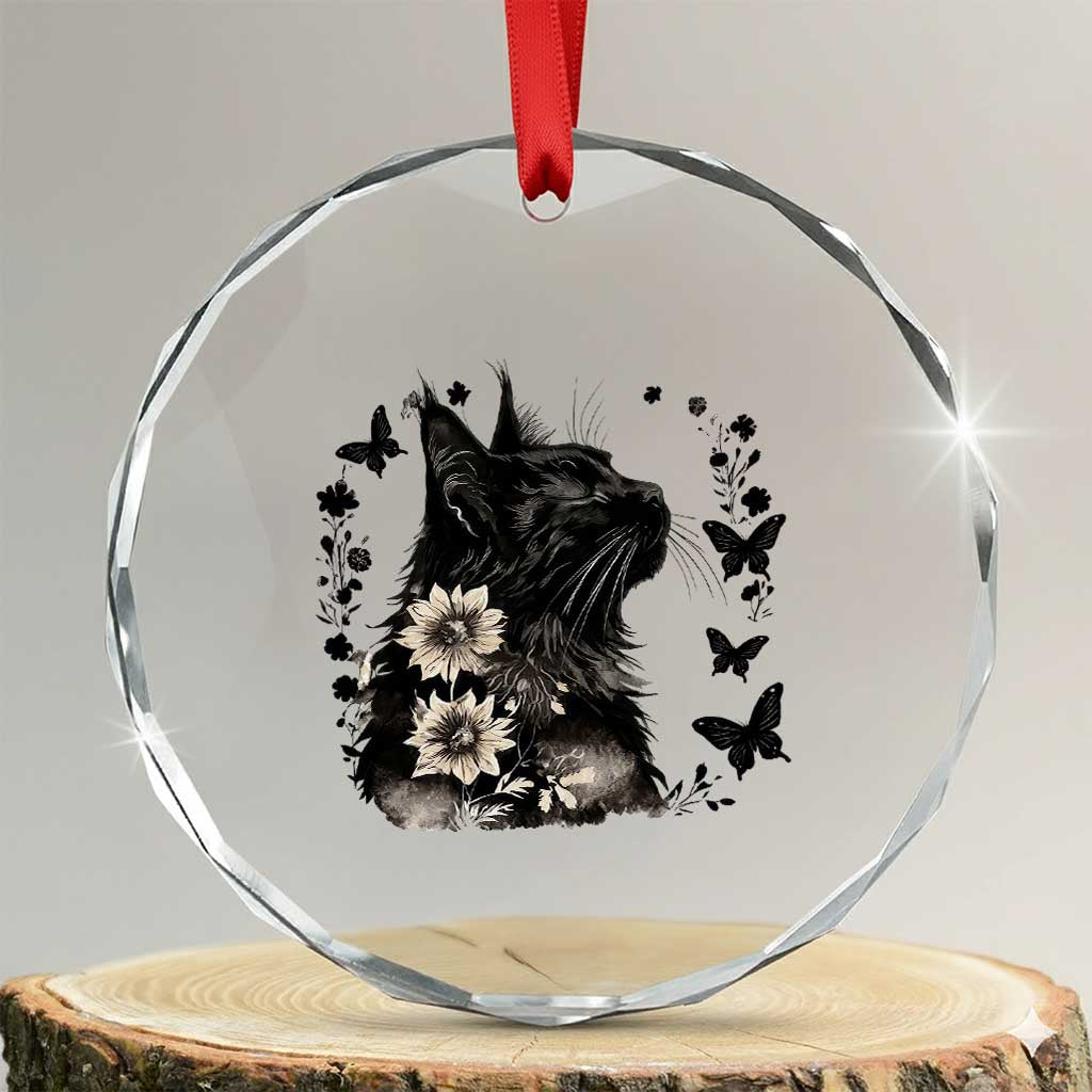 Black Maine Coon Cat Crystal Glass Ornament Floral Sunflower Watercolor Gift TS12 Transparent Glass 3'' Circle Print Your Wear
