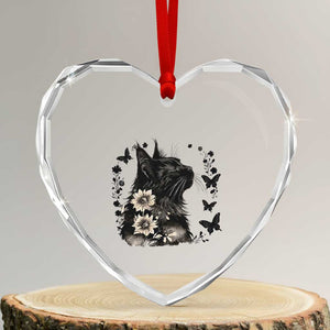 Black Maine Coon Cat Heart Crystal Glass Ornament Floral Sunflower Watercolor Gift TS12 Transparent Glass 3'' Heart Print Your Wear