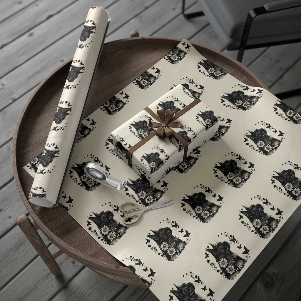 Black Maine Coon Cat Wrapping Paper Roll Floral Sunflower Watercolor Gift TS12 Beige Print Your Wear