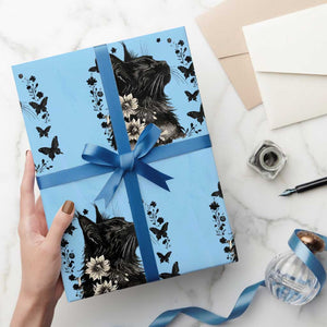 Black Maine Coon Cat Wrapping Paper Roll Floral Sunflower Watercolor Gift TS12 Light Blue Print Your Wear