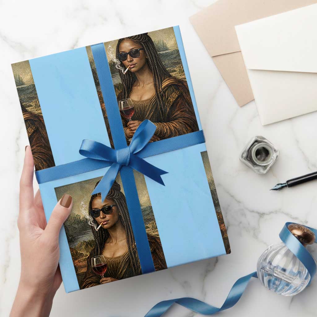 Black Mona Lisa African American Wrapping Paper Roll Black History Month TS12 Light Blue Print Your Wear