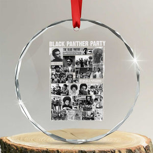 Black Panther Party Collage Crystal Glass Ornament Revolutionary Tribute to Huey P. Newton Movement Legacy TS02 Transparent Glass 3'' Circle Print Your Wear