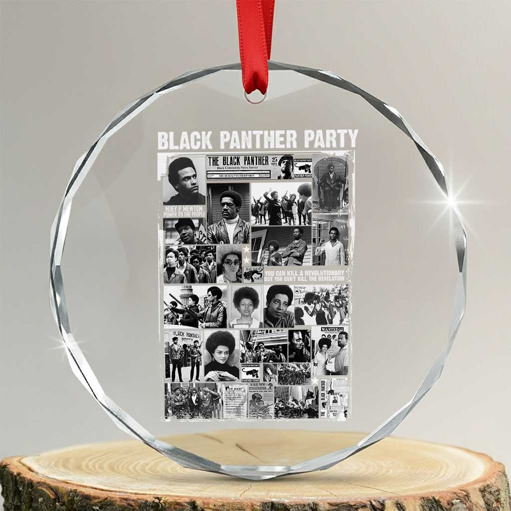 Black Panther Party Collage Crystal Glass Ornament Revolutionary Tribute to Huey P. Newton Movement Legacy TS02 Transparent Glass 3'' Circle Print Your Wear