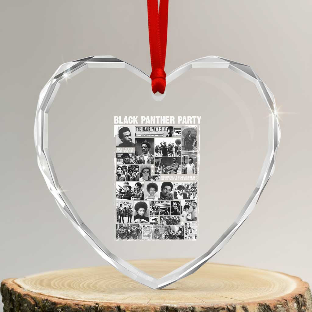 Black Panther Party Collage Heart Crystal Glass Ornament Revolutionary Tribute to Huey P. Newton Movement Legacy TS02 Transparent Glass 3'' Heart Print Your Wear