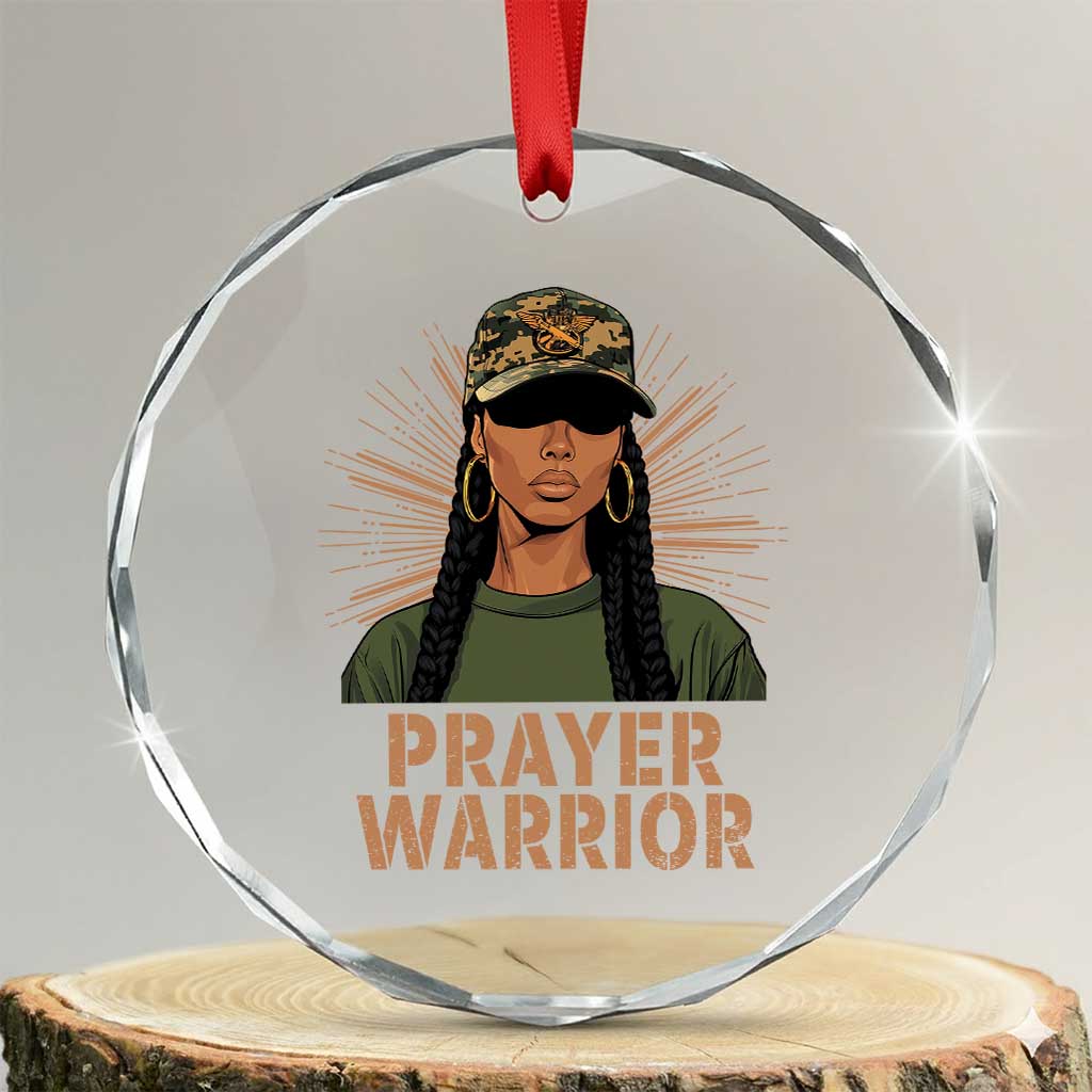 Black Prayer Warrior Crystal Glass Ornament Jesus God Christian Camo Girl TS02 Transparent Glass 3'' Circle Print Your Wear
