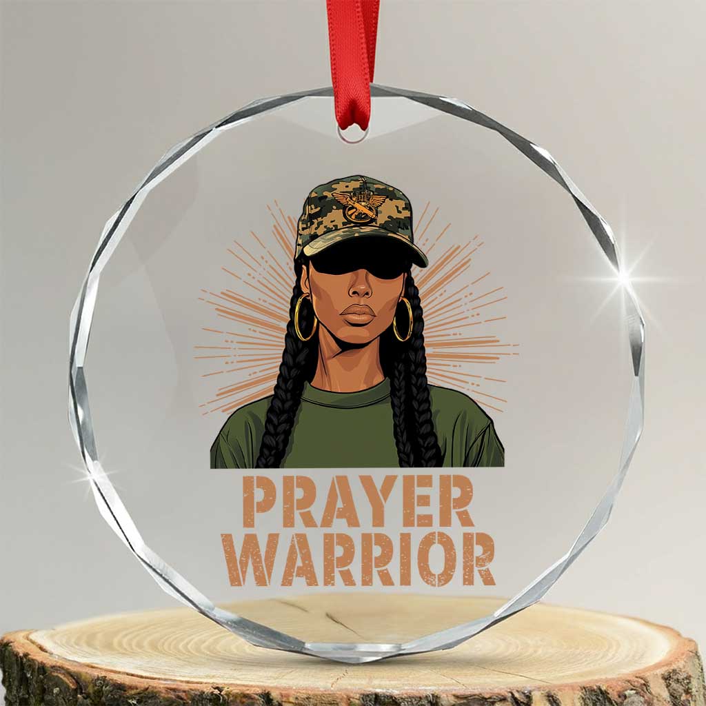 Black Prayer Warrior Crystal Glass Ornament Jesus God Christian Camo Girl TS02 Transparent Glass 3'' Circle Print Your Wear