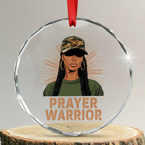 Black Prayer Warrior Crystal Glass Ornament Jesus God Christian Camo Girl TS02 Transparent Glass 3'' Circle Print Your Wear